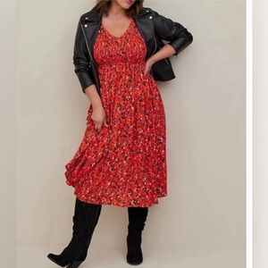 Torrid Red Floral Midi Dress